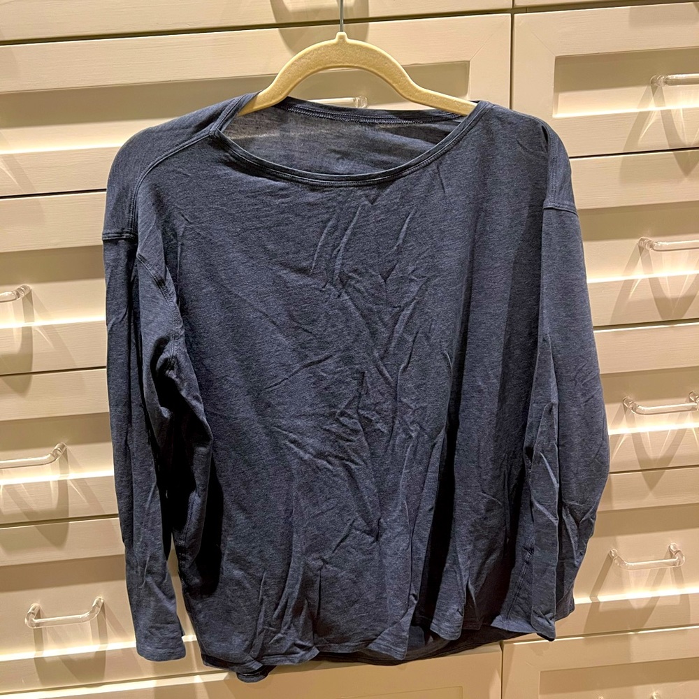Lululemon “Back in Action” Long Sleeve Shirt, “heathered code blue color, size 6